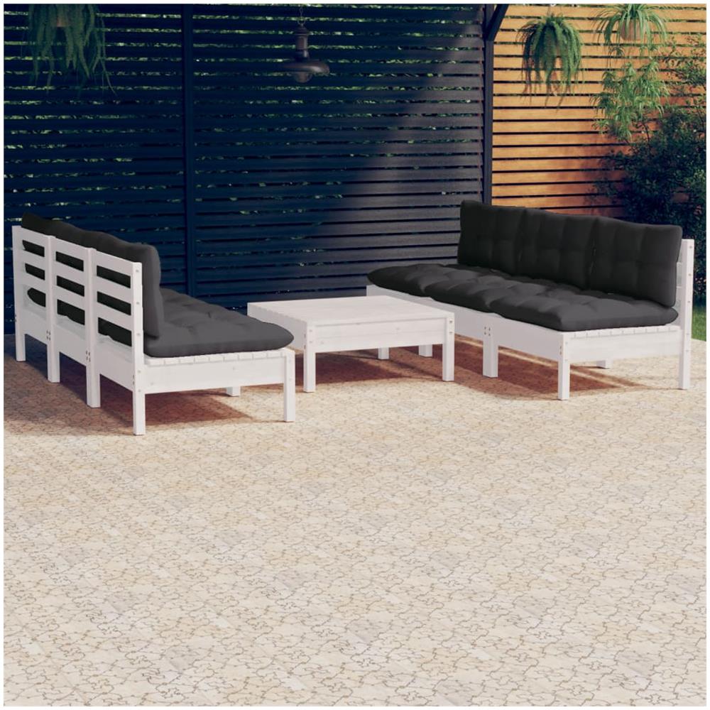 Set Divani Da Giardino 7 Pz Con Cuscini Antracite Legno Di Pino - Foto 1