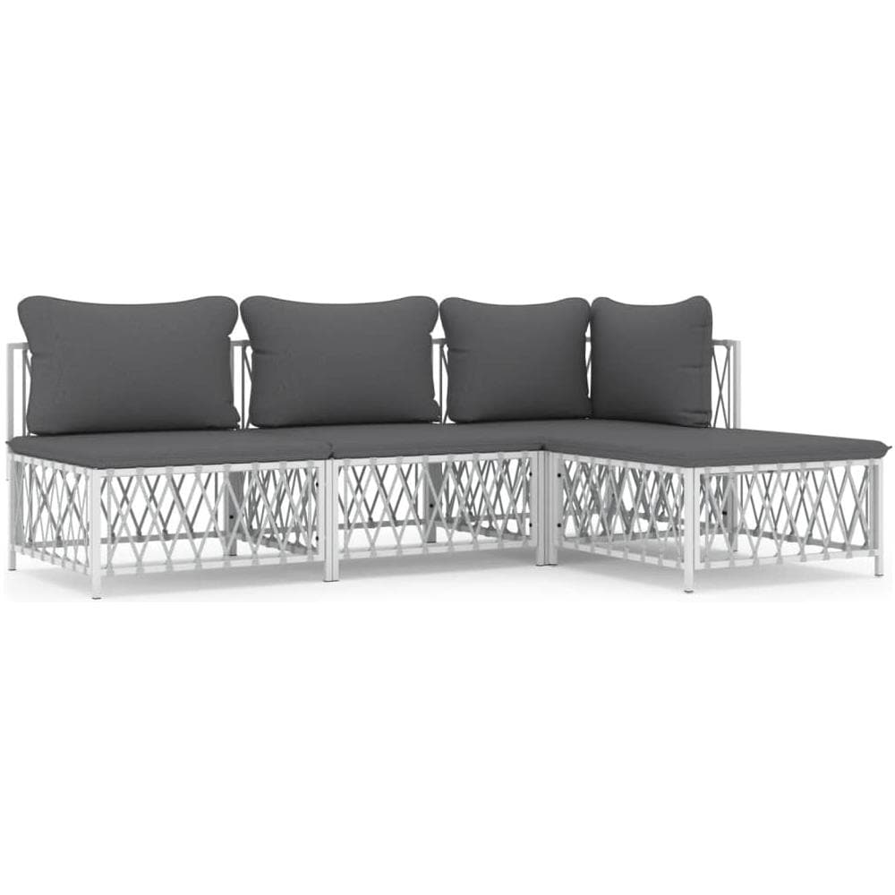 Set Salotto Da Giardino 4 Pz Con Cuscini In Acciaio Bianco - Foto 1