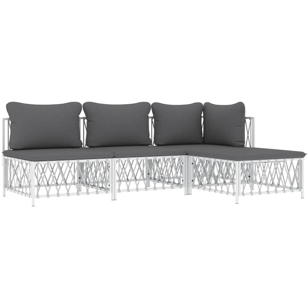 Set Salotto Da Giardino 4 Pz Con Cuscini In Acciaio Bianco - Foto 2