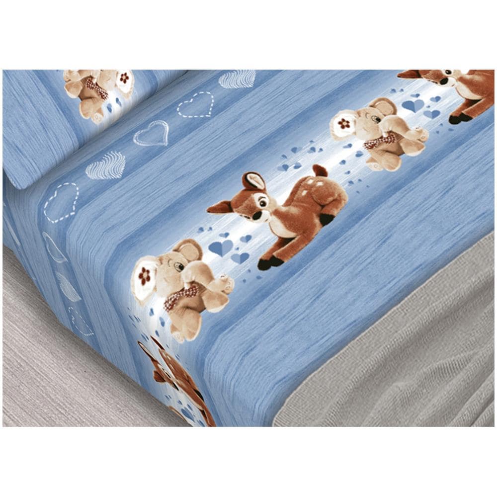 Completo Lenzuola In 100% Cotone Dis. Peluches Colore Azzurro C.n. Singolo Azzurro - Foto 2