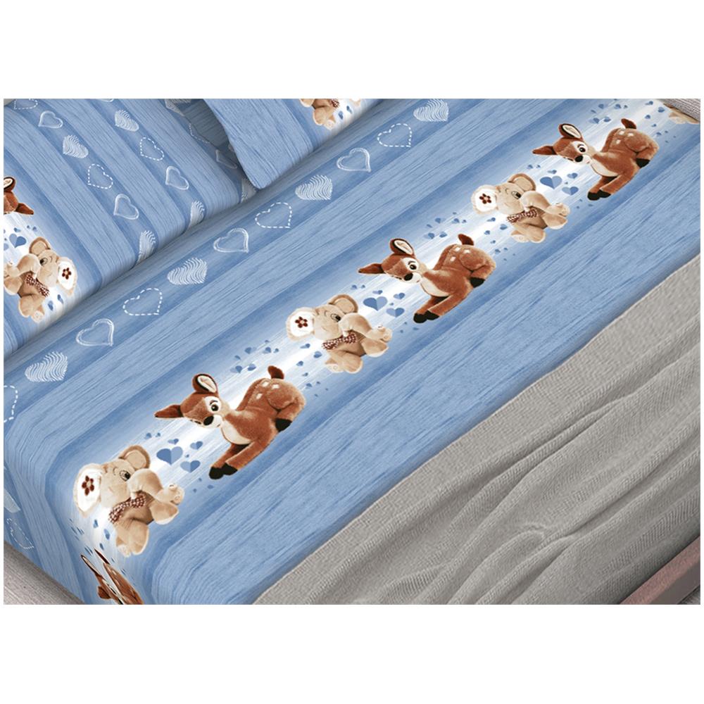 Completo Lenzuola In 100% Cotone Dis. Peluches Colore Azzurro C.n. Singolo Azzurro - Foto 4