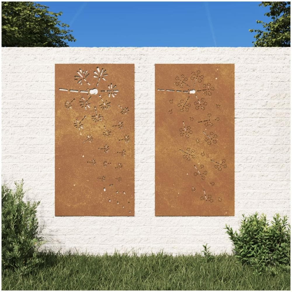 Decorazioni Muro Da Giardino 2pz 105x55 Cm Fiore Acciaio Corten - Foto 1