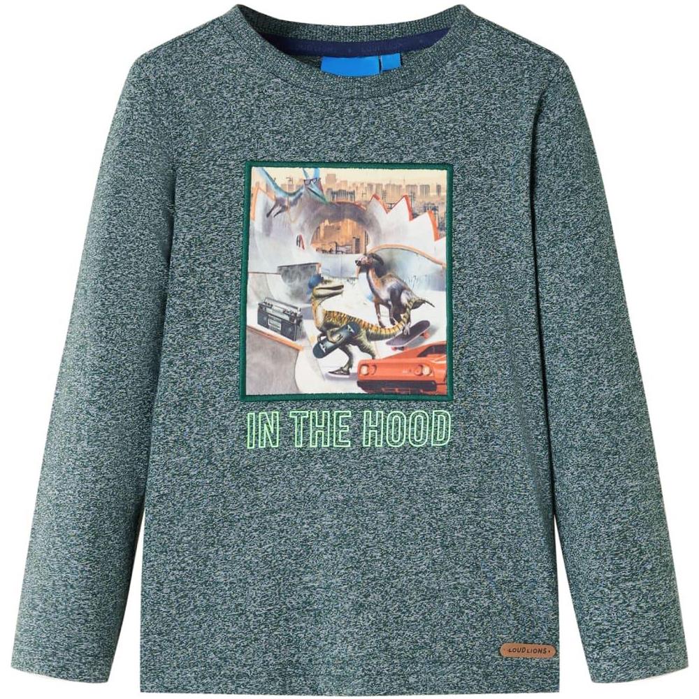 Maglietta Bambino Maniche Lunghe Verde Scuro Mélange 140 - Foto 1