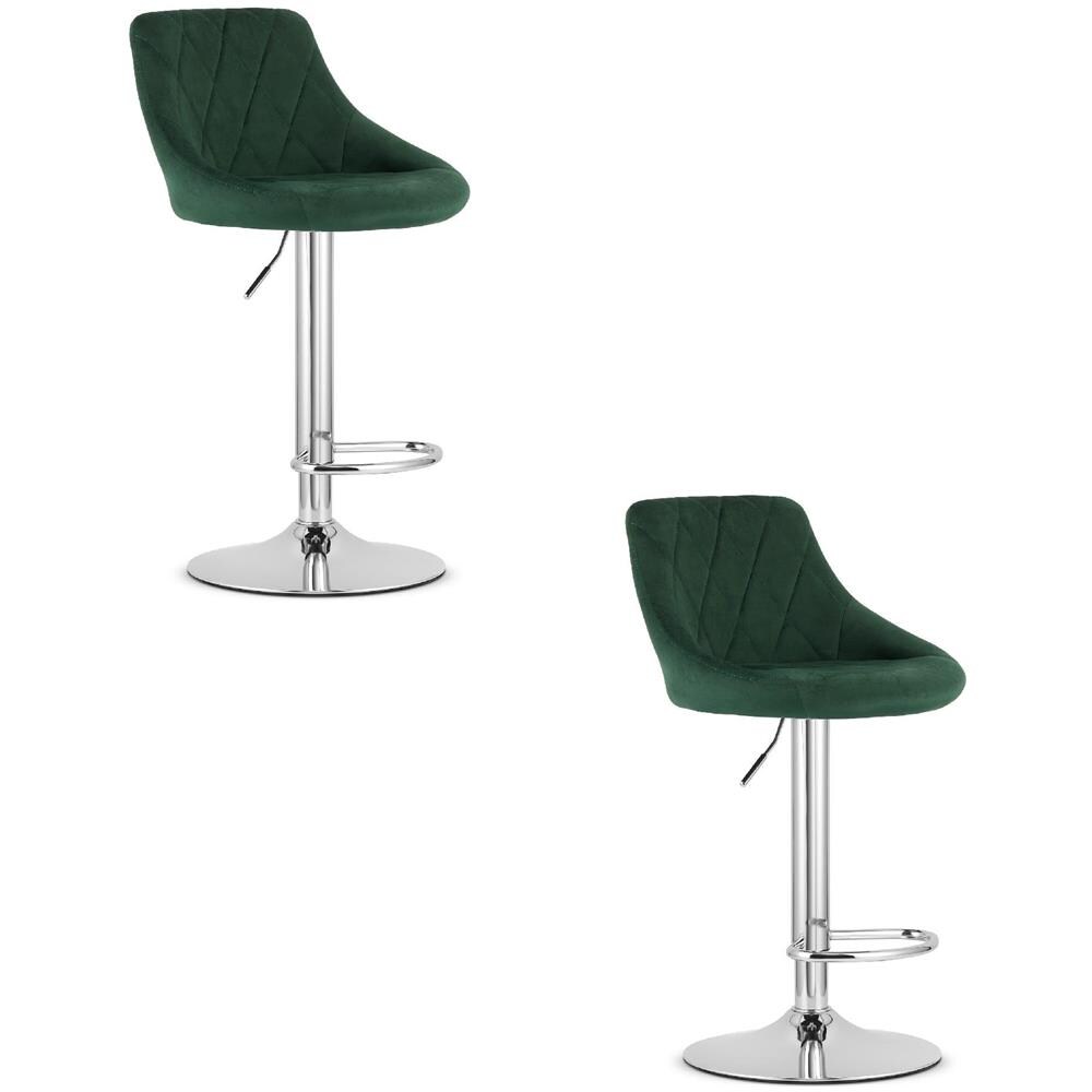 Sgabello girevole DAKA in velluto verde con base cromata e poggiapiedi x 2 - Foto 1