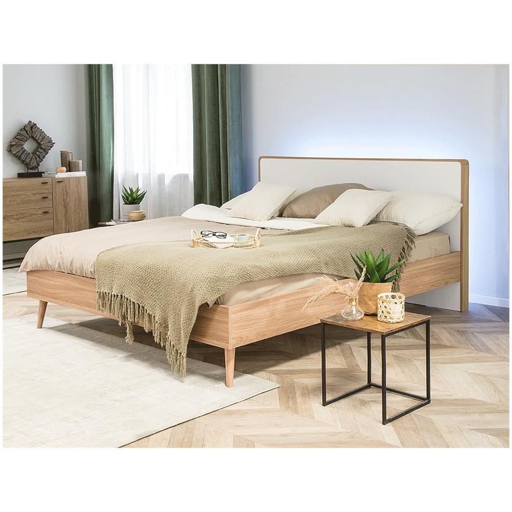 Letto Matrimoniale 160x200cm In Legno Marrone E Bianco Con Led Serris - Foto 2