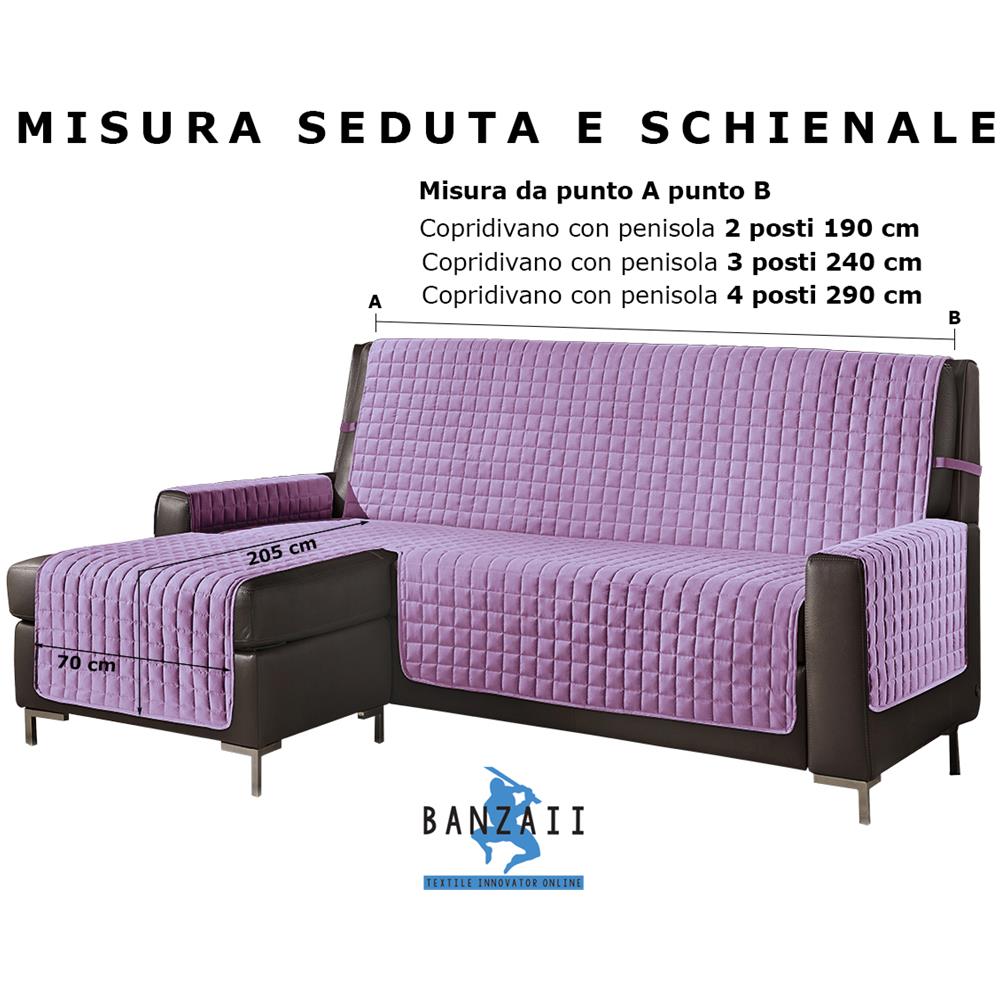 Copridivano Con Penisola Destra / sinistra Trapuntato Tinta Unita Antimacchia Reversibile 4 Posti Lilla - Foto 2
