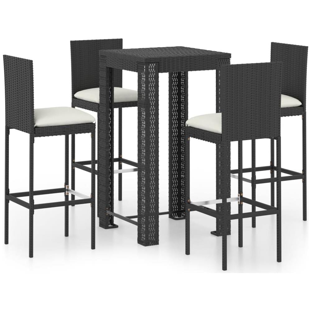 Set Bar Da Giardino 5 Pz Con Cuscini Polyrattan Nero - Foto 1