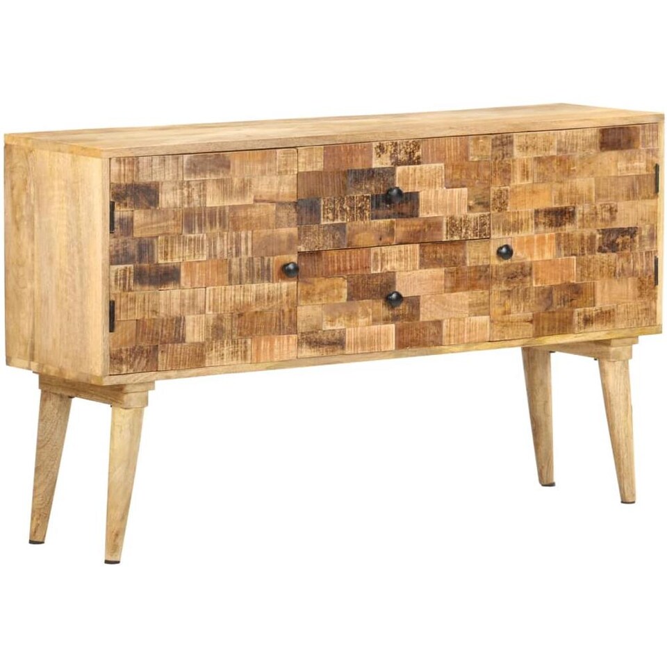 Credenza VidaXL In Legno Massello Di Mango – 60x33x110 Cm, Con Ante, Gambe In Ferro, Colore Naturale, Mobile Da Soggiorno