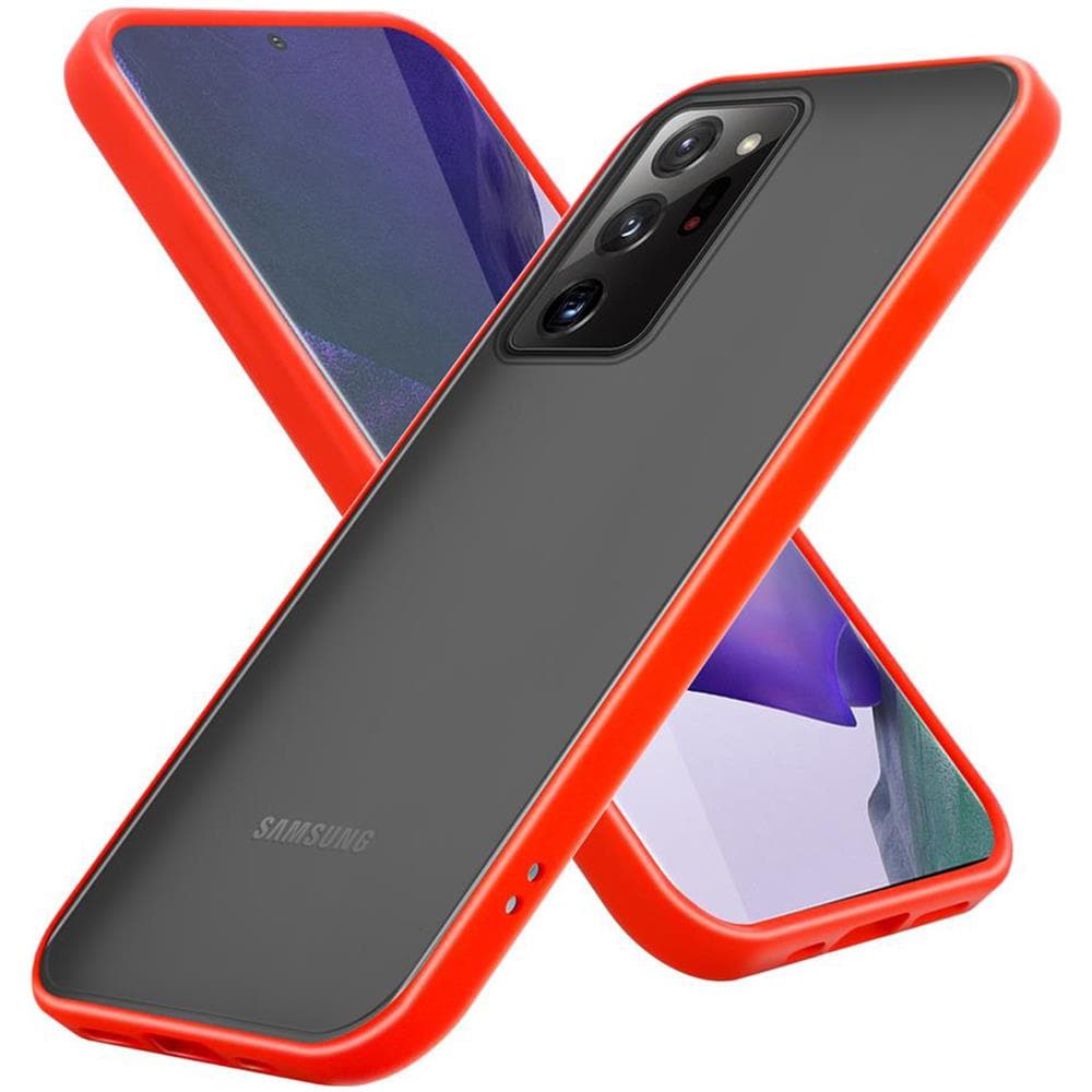 Custodia Compatibile Con Samsung Galaxy Note 20 Ultra In Rosso Opaco - Bottoni Neri - Coperchio Protettivo Ibrido Con Interno In Silicone Tpu E Retro In Plastica Opaca - Foto 1