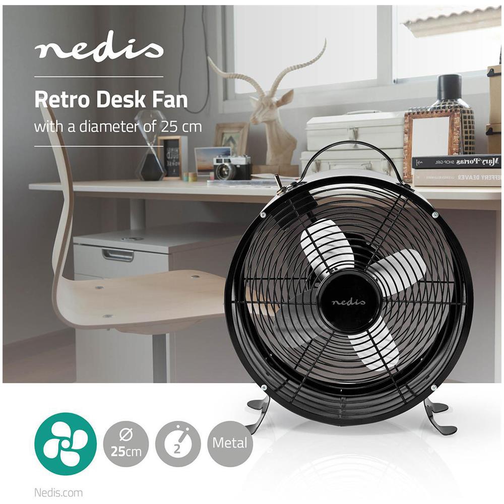 Ventilatore da Tavolo Retrò Diametro 250 mm Potenza 20 Watt 2 Velocità Colore Nero - Foto 2