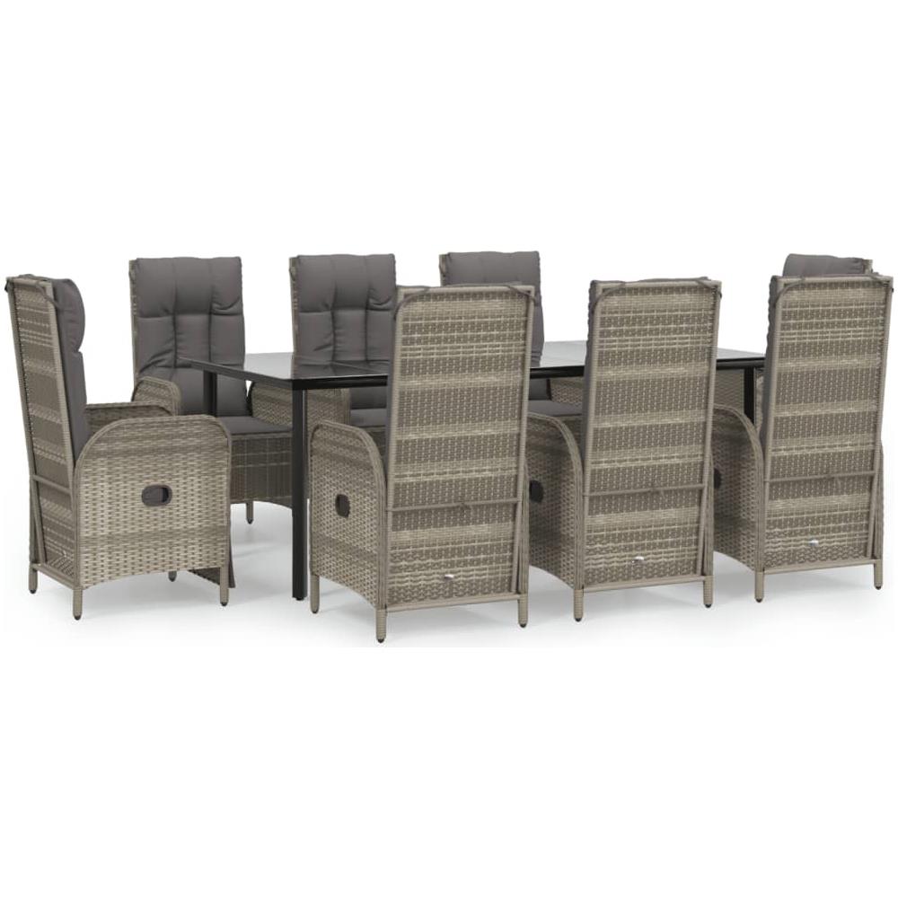 Set Da Pranzo Giardino 9pz Con Cuscini Nero E Grigio Polyrattan - Foto 2