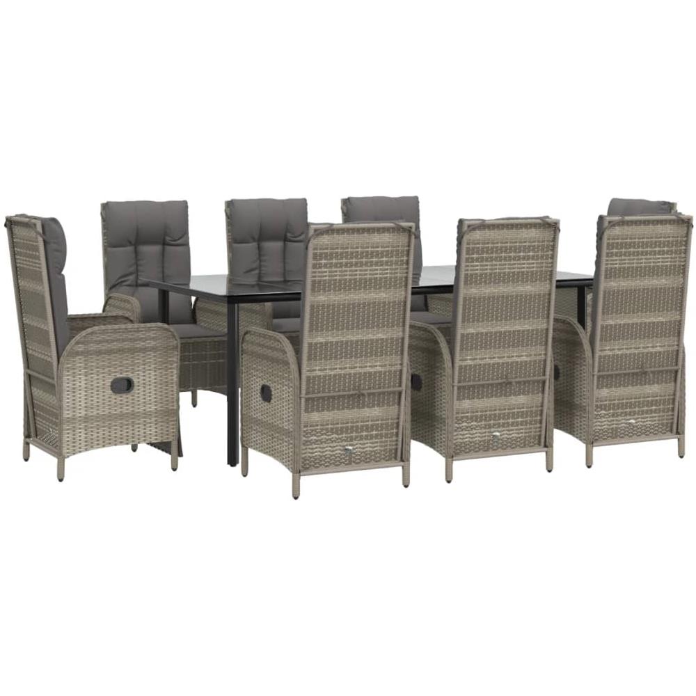 Set Da Pranzo Giardino 9pz Con Cuscini Nero E Grigio Polyrattan - Foto 3