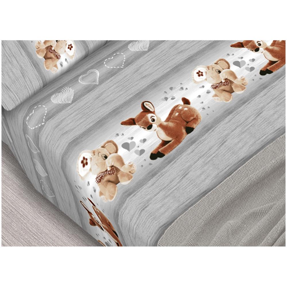 Completo Lenzuola In 100% Cotone Dis. Peluches Colore Grigio C.n. Matrimoniale Grigio - Foto 2