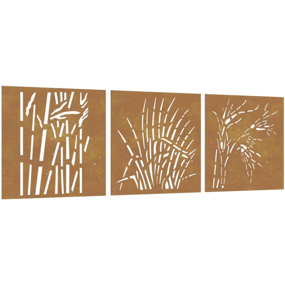 Decorazioni Muro Giardino 3 Pz 55x55 Cm Erba In Acciaio Corten - Foto 2