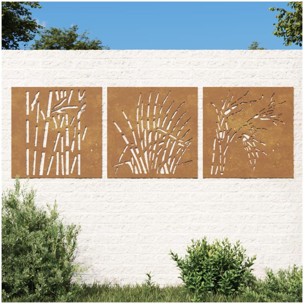 Decorazioni Muro Giardino 3 Pz 55x55 Cm Erba In Acciaio Corten - Foto 1