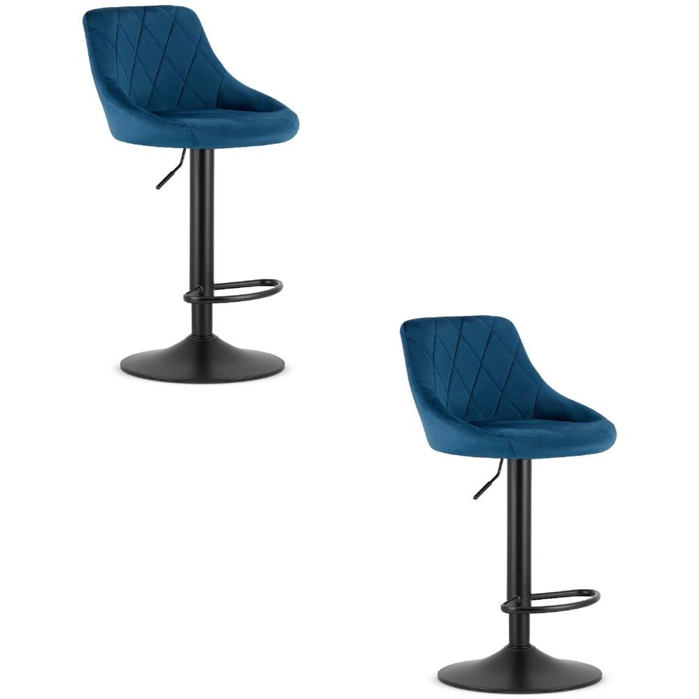 Sgabello girevole DAKA in velluto blu navy con base nera e poggiapiedi x 2 - Foto 1