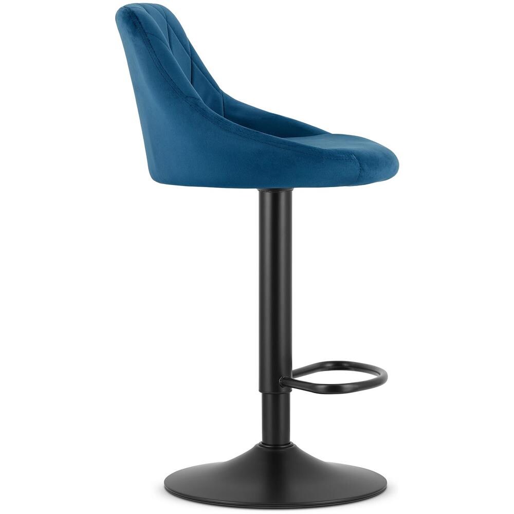 Sgabello girevole DAKA in velluto blu navy con base nera e poggiapiedi x 2 - Foto 7