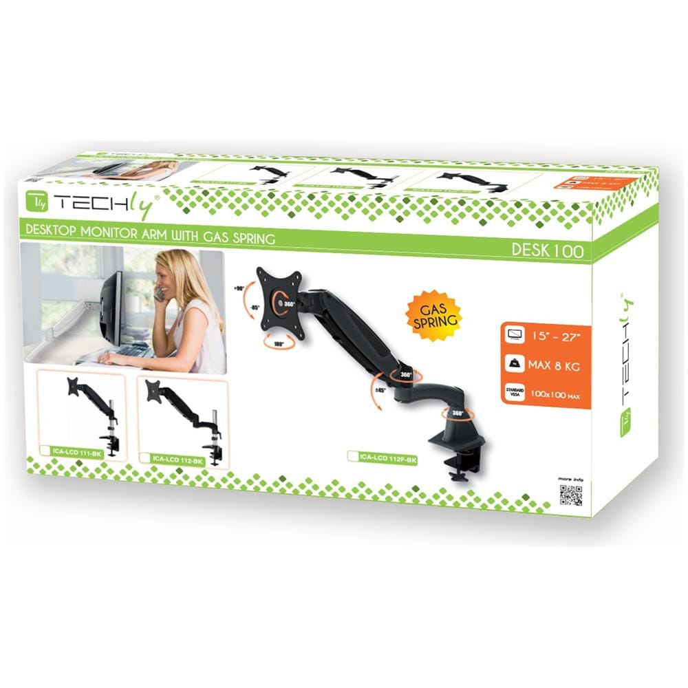 ICA-LCD 111-BK - Supporto Tubolare a Gas da Scrivania per Monitor 15-27'' 360mm Nero - Foto 2