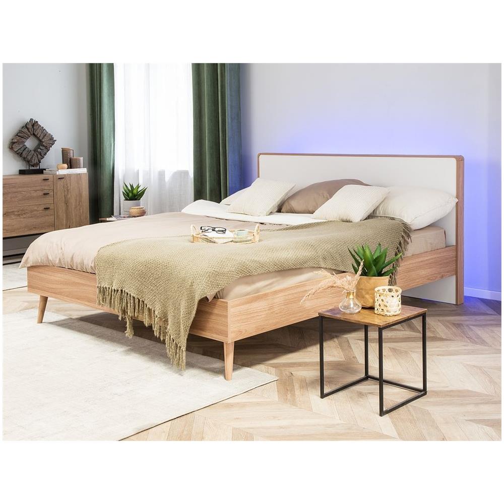 Letto Matrimoniale 180x200cm In Legno Marrone E Bianco Con Led Serris - Foto 2