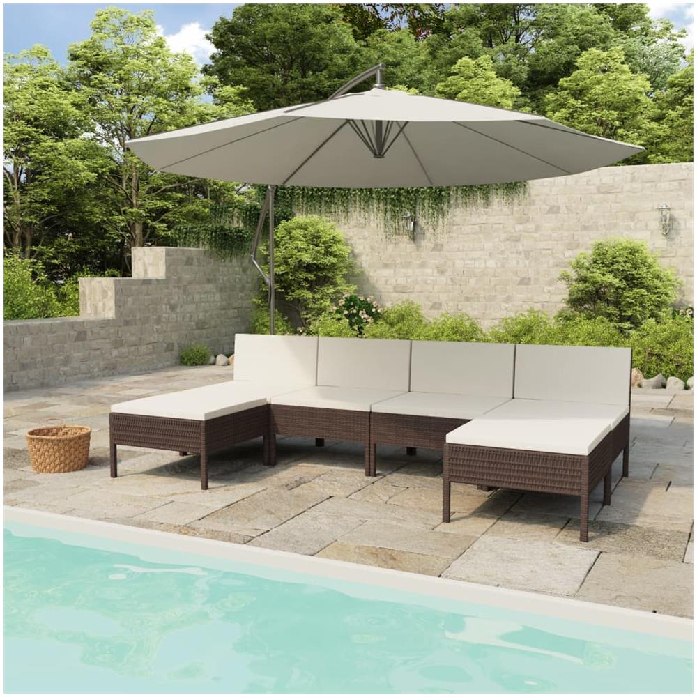 Set Divani Da Giardino 6 Pz Con Cuscini In Polyrattan Marrone - Foto 1