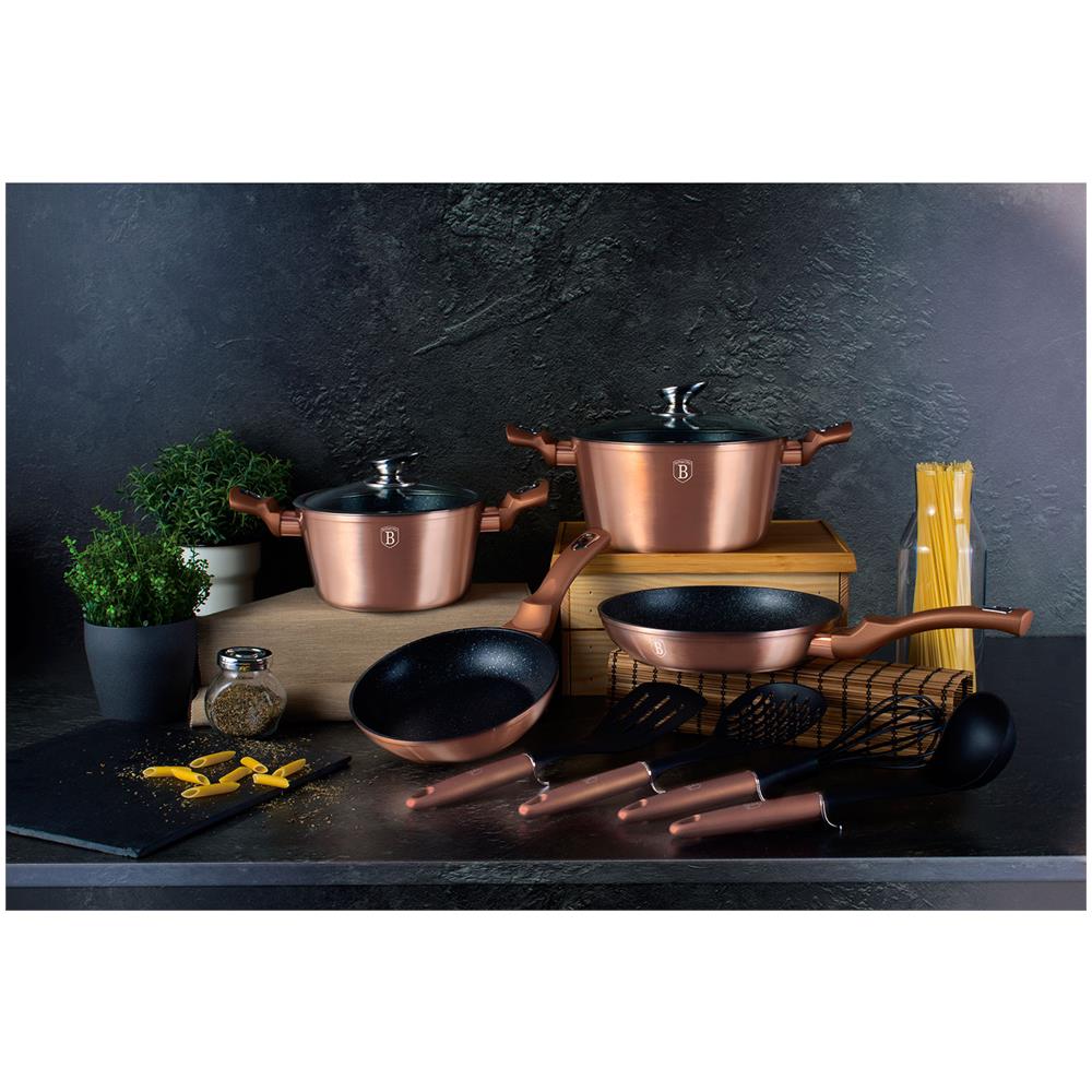 Rose Gold Set Di Pentole Induzione 10-piece Alluminio Antiaderente 2 Casseruoli 2 Padelle Oro Rosa - Foto 4
