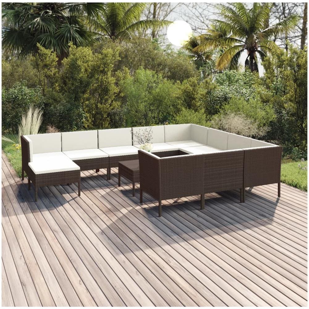 Set Divani Da Giardino 12 Pz Con Cuscini In Polyrattan Marrone - Foto 1