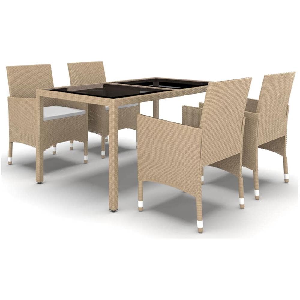 Set Da Pranzo Giardino 5 Pz Polyrattan E Vetro Temperato Beige - Foto 2
