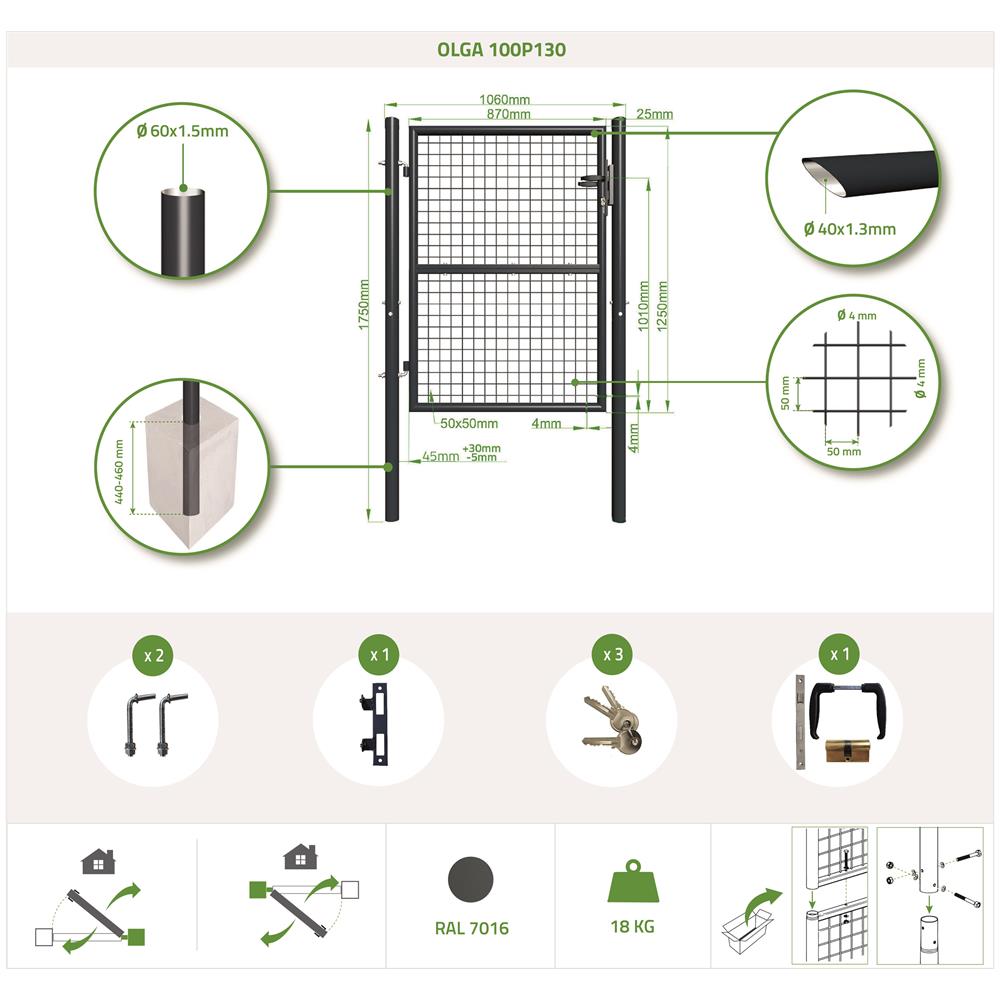 Cancello Per Recinzione In Rete Olga 100p130 Grigio - Foto 8