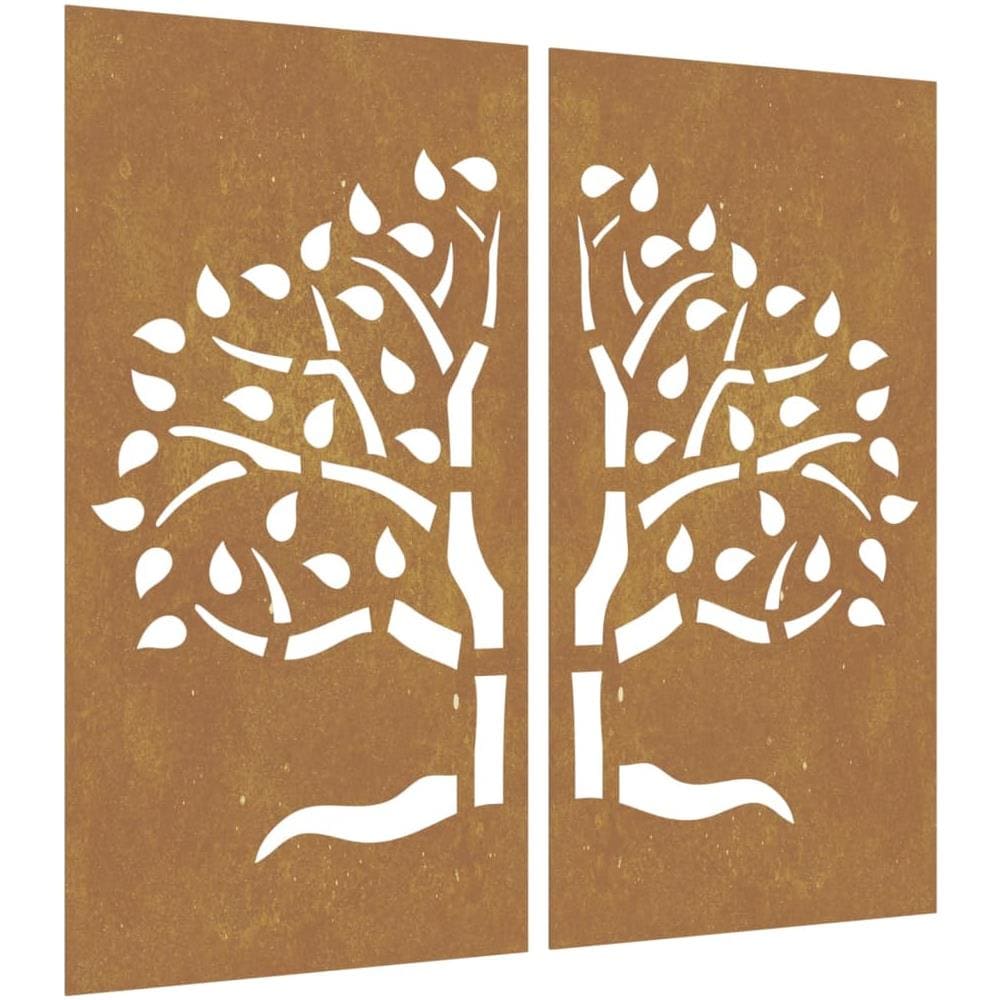Decorazioni Muro Giardino 2 Pz 105x55 Cm Albero Acciaio Corten - Foto 2