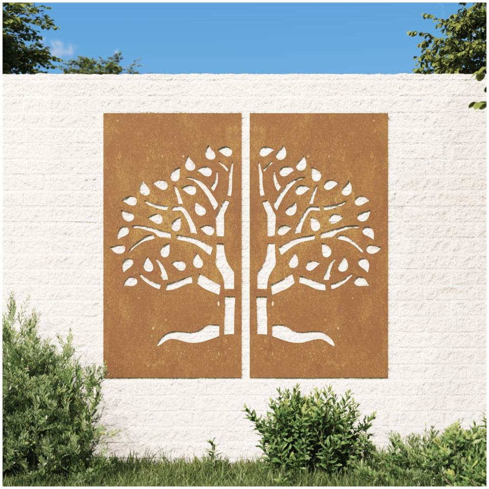 Decorazioni Muro Giardino 2 Pz 105x55 Cm Albero Acciaio Corten - Foto 1