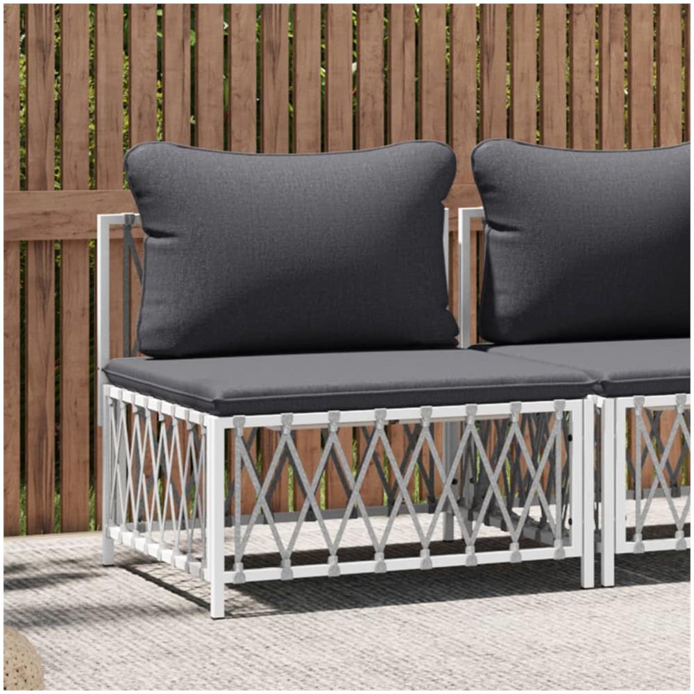 Divano Centrale Giardino Con Cuscini Bianco Tessuto Intrecciato - Foto 1