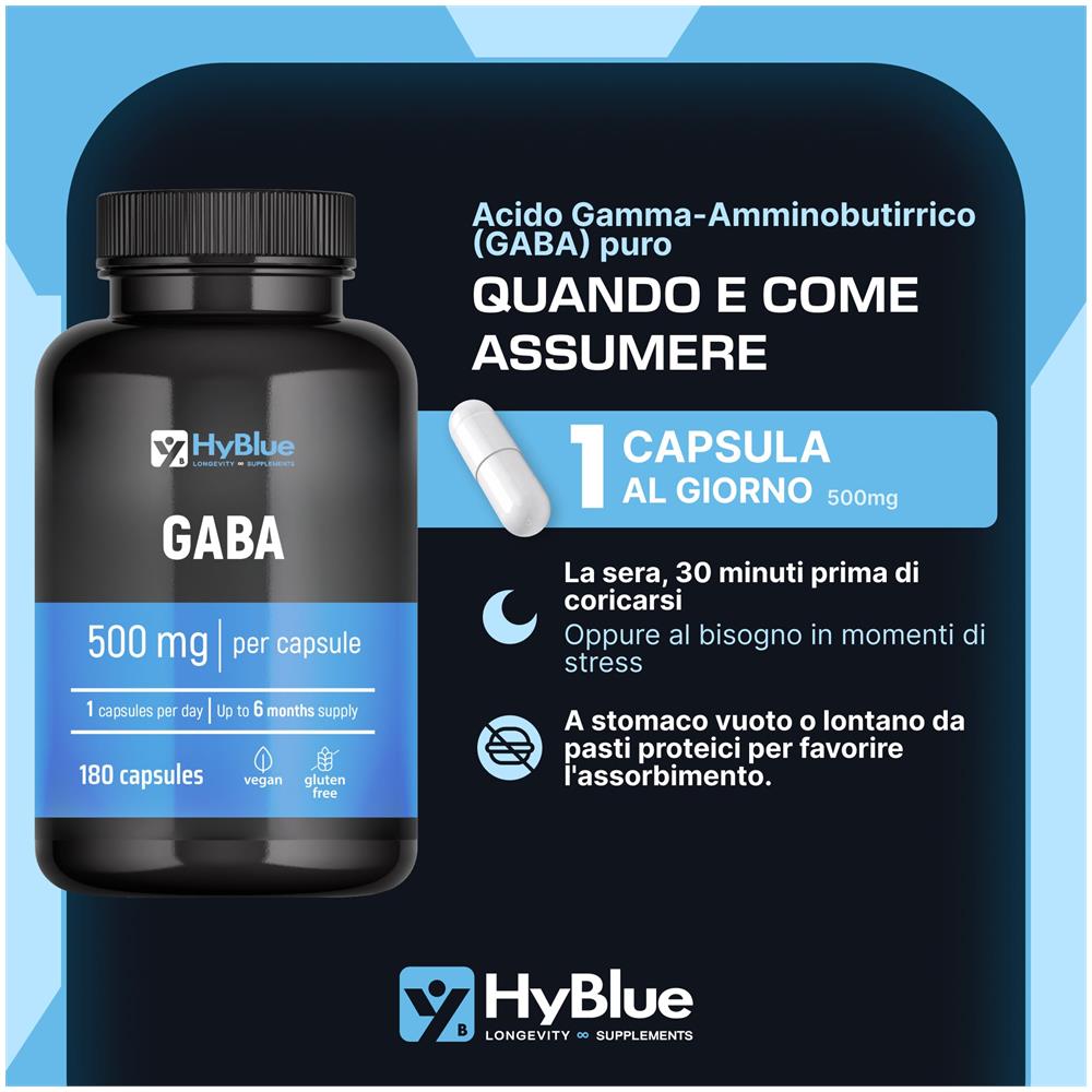 GABA Acido Gamma Amminobutirrico 500 mg 180 Capsule | Integratore per Calma Mentale e Gestione dello Stress | Supporto al Relax Notturno | 100% Vegano, Senza Glutine e Senza Lattosio | Scorta 6 Mesi - Foto 2