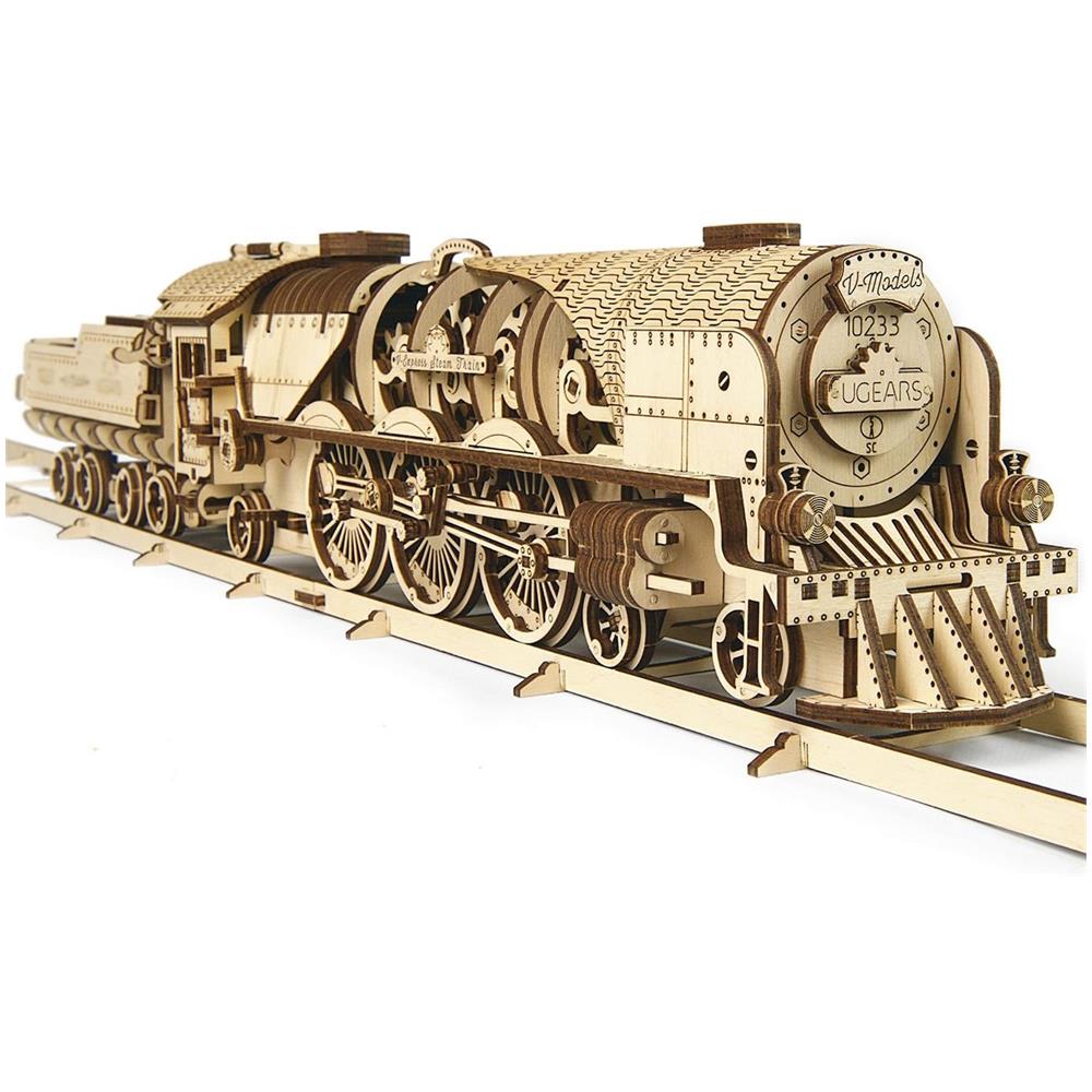 Puzzle in Legno 3D - Treno a Vapore V-Express con Tender Kit di Costruzione - 538 Pezzi    - Foto 2