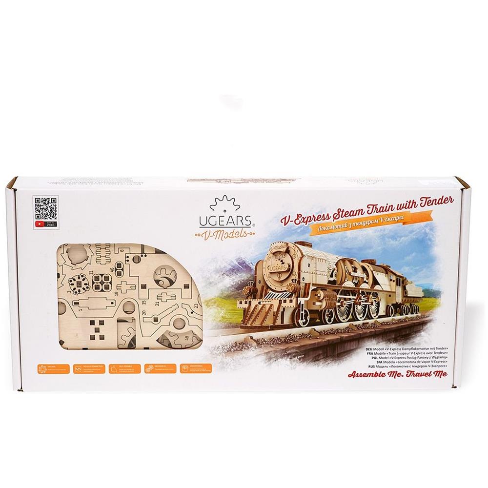 Puzzle in Legno 3D - Treno a Vapore V-Express con Tender Kit di Costruzione - 538 Pezzi    - Foto 8