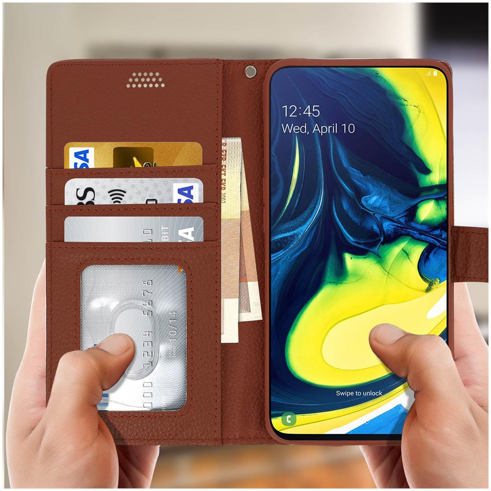 Custodia Galaxy A80 Portafoglio Supporto Video Cover Soft Touch - Marrone - Foto 5