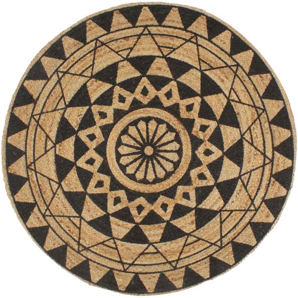 Tappeto Lavorato A Mano In Juta Con Stampa Nera 150 Cm - Foto 1