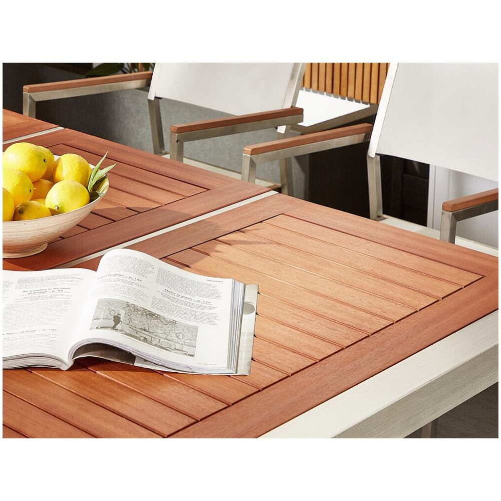 Set Da Giardino Tavolo In Eucalipto E 6 Sedie In Fibra Tessile Beige Grosseto - Foto 2