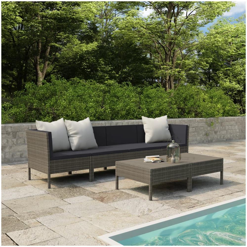 Set Divani Da Giardino 6 Pz Con Cuscini In Polyrattan Grigio - Foto 1