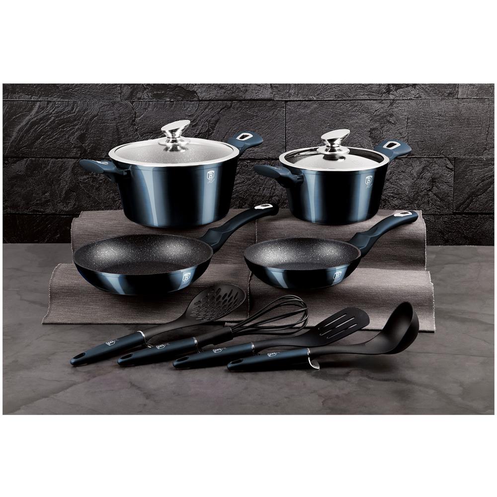 Aquamarine Set Di Pentole Induzione 10-piece Alluminio Antiaderente 2 Casseruoli 2 Padelle Blu Marino - Foto 4