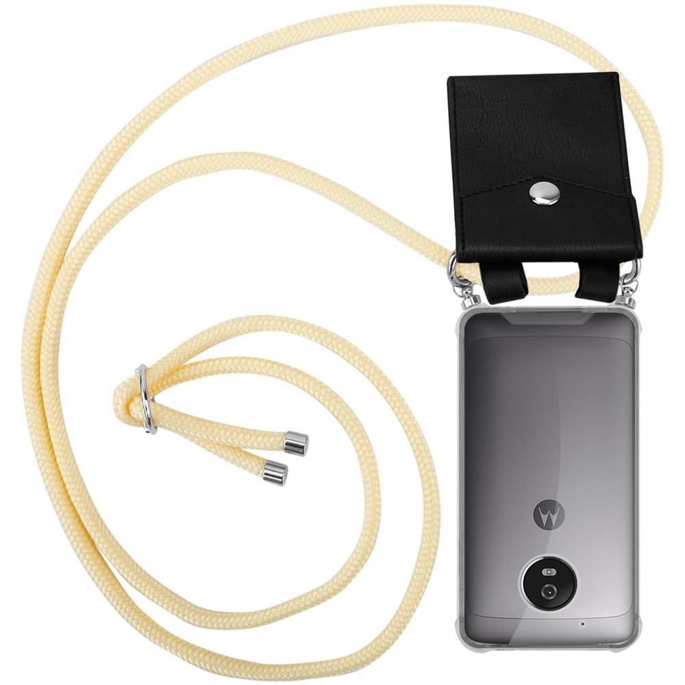 Catena Di Telefoni Cellulari Compatibile Con Motorola Moto G5 In Crema Beige - Coperchio Protettivo In Silicone Con Anelli D'argento, Cinturino In Corda E Custodia Staccabile - Foto 1