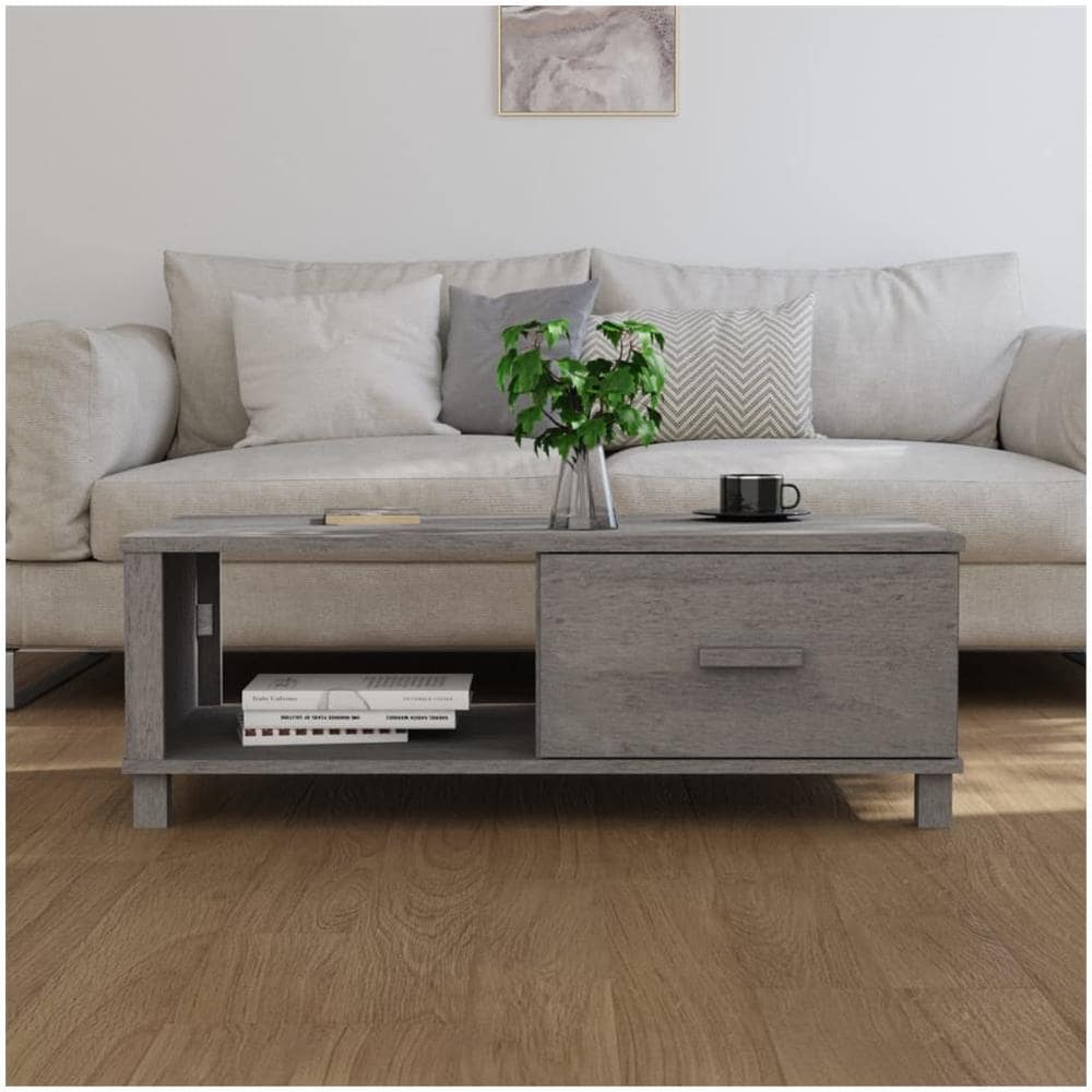 Tavolino Grigio Chiaro 100x55x35 Cm In Legno Massello Di Pino - Foto 3