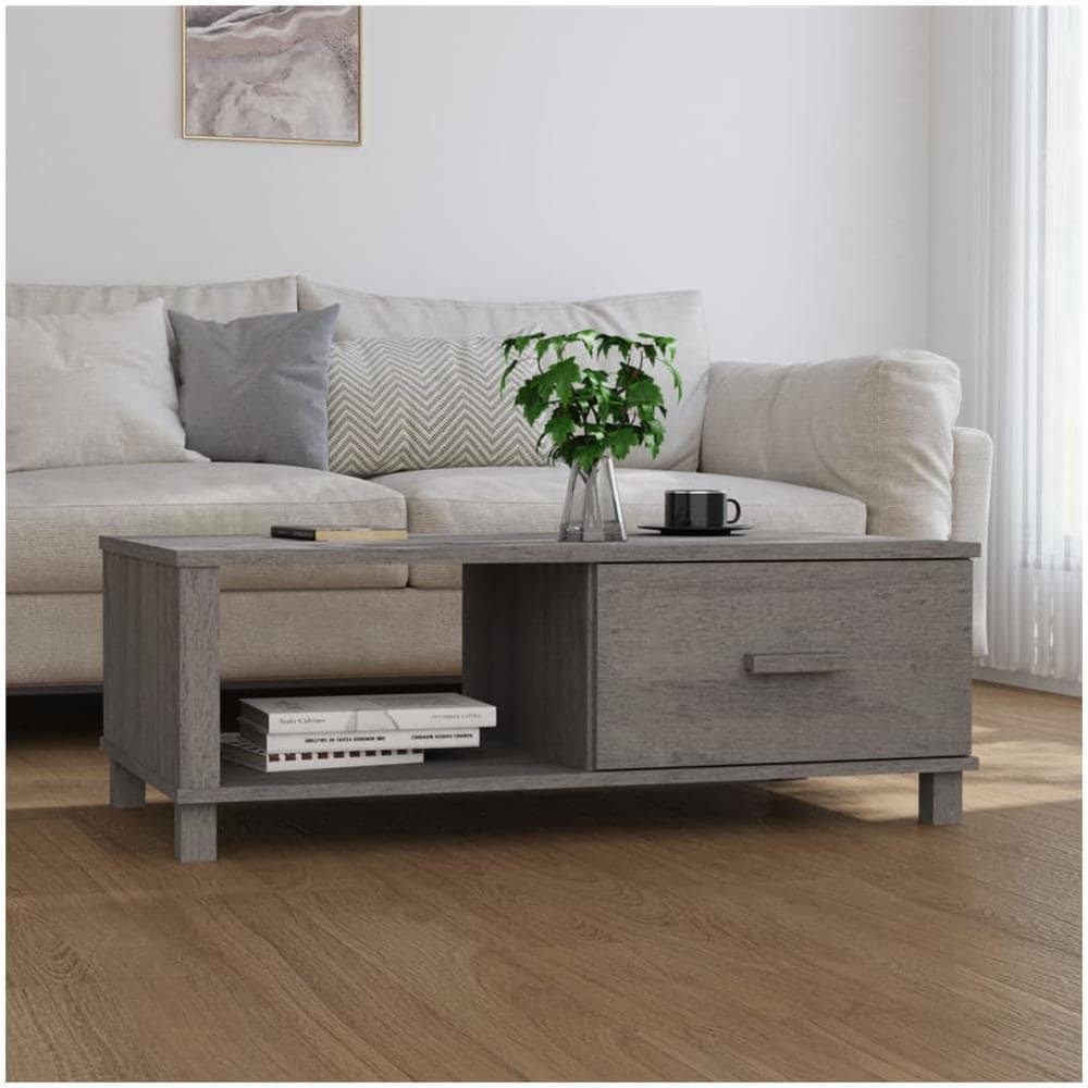 Tavolino Grigio Chiaro 100x55x35 Cm In Legno Massello Di Pino - Foto 1