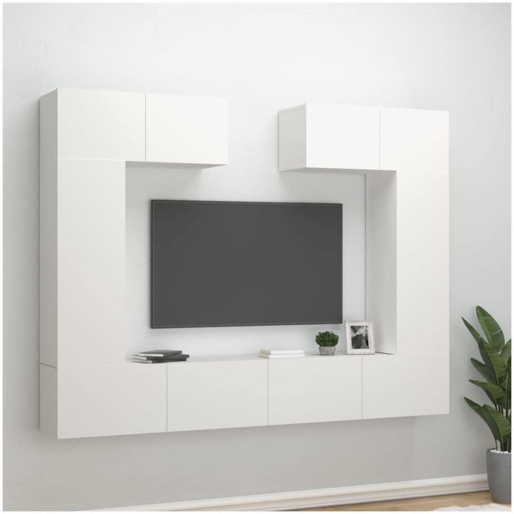 Set Di Mobili Porta Tv 6 Pz Bianco In Legno Multistrato - Foto 1