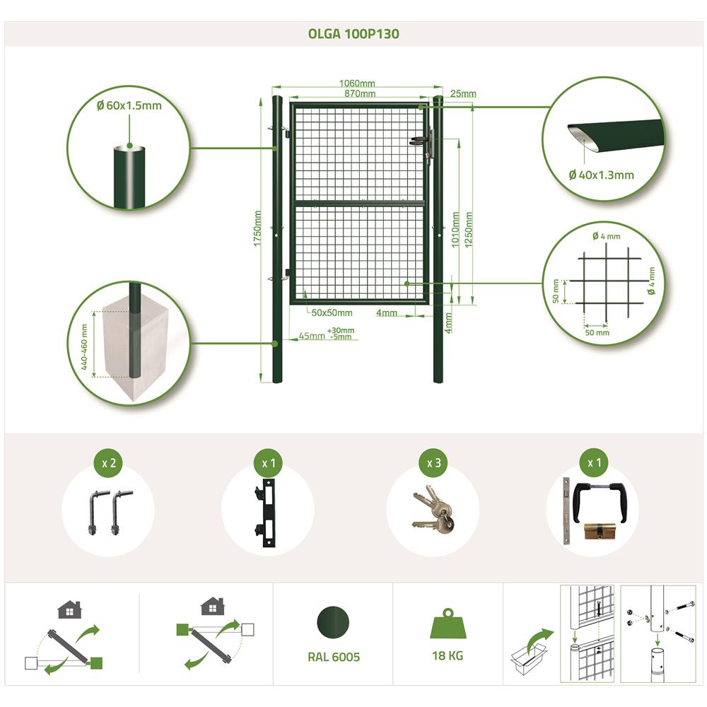 Cancello Per Recinzione In Rete Olga 100p130 Verde - Foto 8