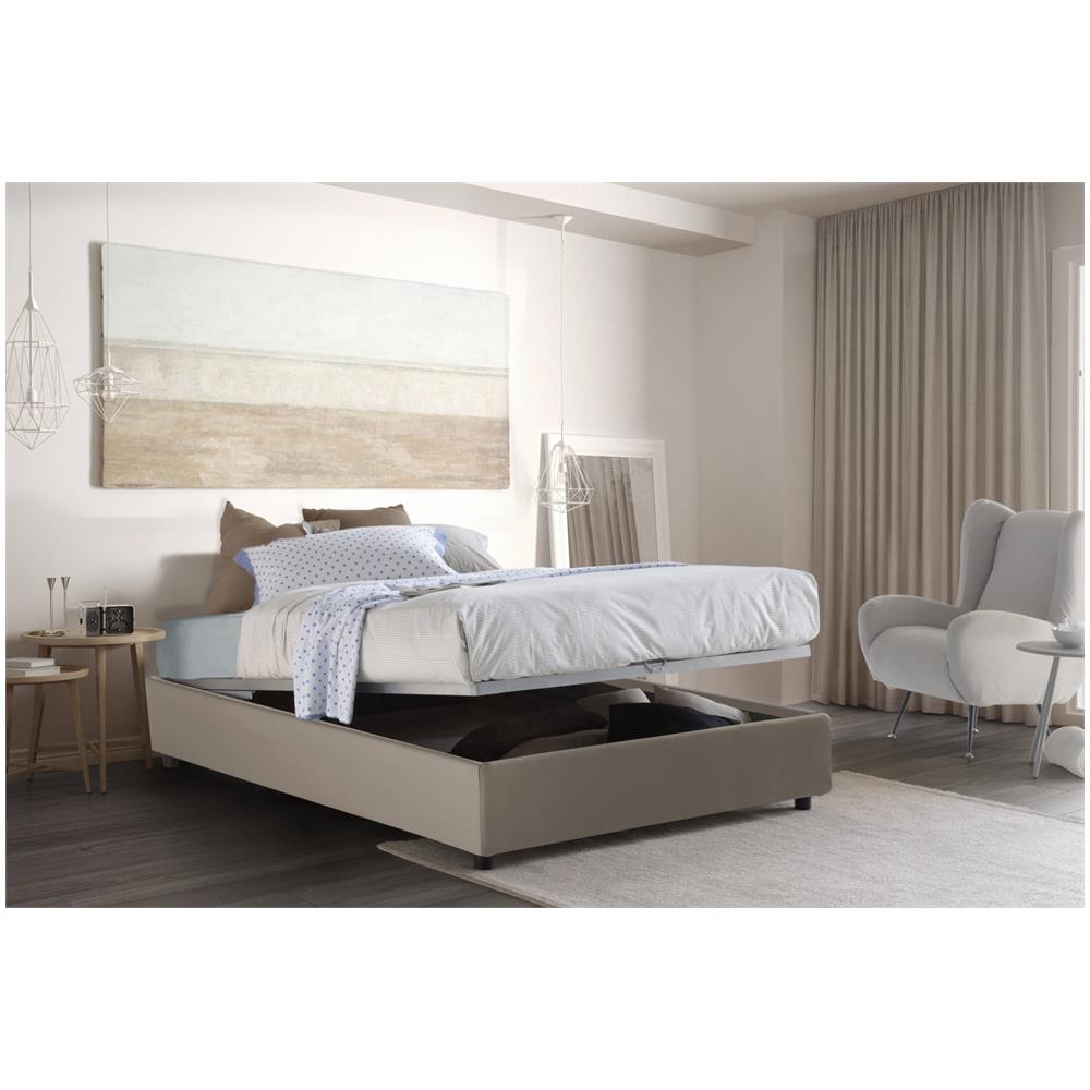 Letto Piazza E Mezza Sara, Letto Contenitore Con Rivestimento In Ecopelle, 100% Made In Italy, Apertura Frontale, Con Materasso Cm 120x200 Incluso, Tortora - Foto 1
