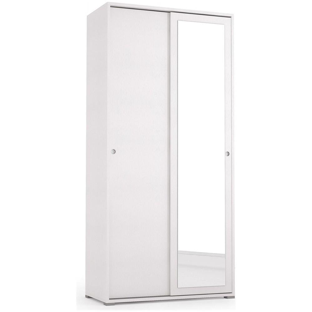 Guardaroba Tulipano, Armadio A 2 Ante Scorrevoli E Specchio, Mobile Con Barra Appendiabiti E Ripiani, 100% Made In Italy, 90x45h195 Cm, Bianco - Foto 2