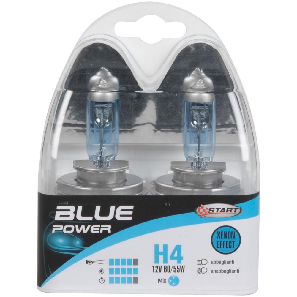 H4 Blue Power Coppia Di Lampadine Xenon Per Luci Auto 12v 60/55w P43t - Foto 1