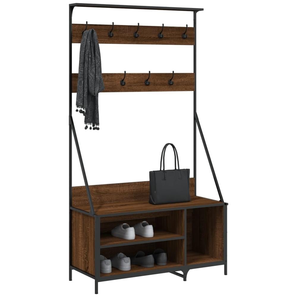 Appendiabiti Con Porta Scarpe Rovere Marrone 100x41x184 Cm - Foto 3