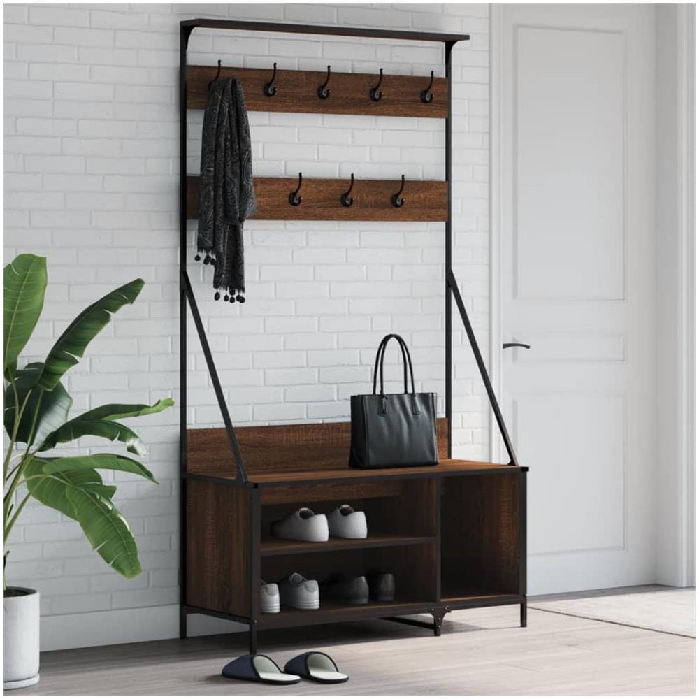 Appendiabiti Con Porta Scarpe Rovere Marrone 100x41x184 Cm - Foto 1
