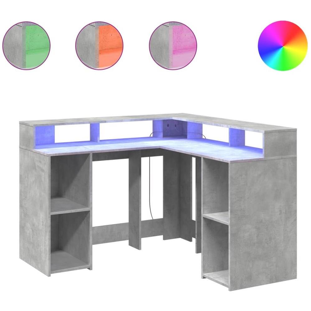 Scrivania con Luci LED Grigio Cemento 130x130x91 cm Multistrato - Foto 1
